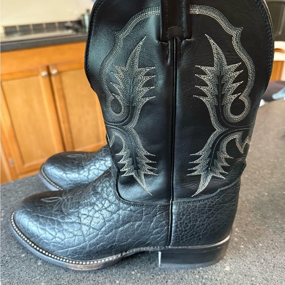 Tony Lama Cowboy Collection Black Bullhide Leather western cowboy boots 9D Mens - Picture 3 of 7